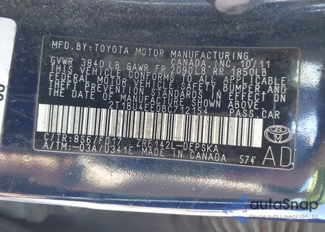 2011 Toyota Corolla S from USA, damaged, VIN 2T1BU4EE0BC712154